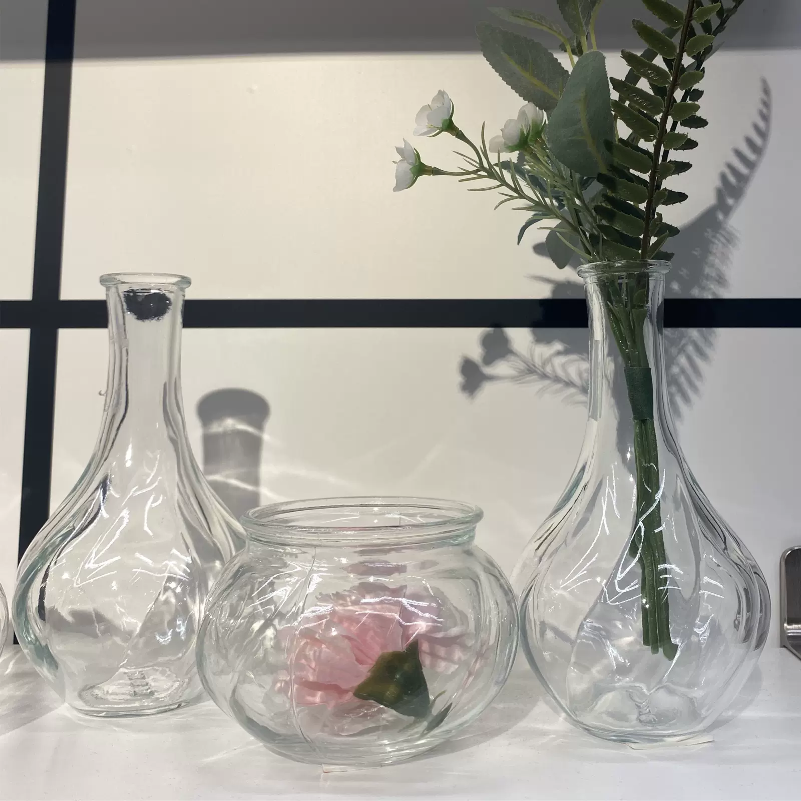 宜家维利斯塔透明玻璃花瓶水培插花盆摆件绿萝铜钱