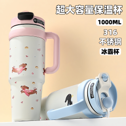 316 Stainless Steel Large-Capacity Insulated Cup for Girls, High-Looking with Handle, Double-Drink Ice Cup, Cute Straw Water Cup