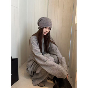 
superniniyy Sesame Tuantuan/Lazy woolen texture suit casual sweatshirt and trousers two-piece set for women