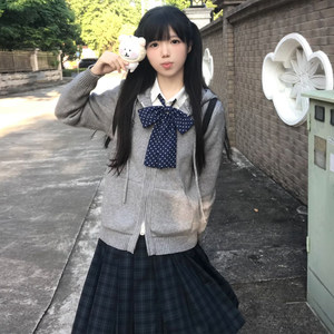 
Huaqianzhu original Autumn language hooded sweater JK multi-color knitted jacket college style JK uniform long-sleeved top