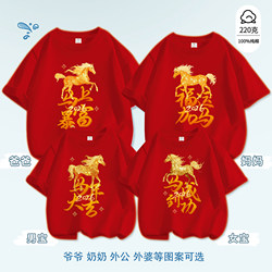 2026 Year of the Horse Zodiac Year Clothing, Large Size Red Pure Cotton, Success Is Guaranteed, Parent-Child Matching Outfits, New Year Short-Sleeve T-Shirts for Men and Women
