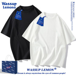 Wassup Lemon Heavyweight Pure Cotton Short-Sleeve T-Shirt for Men and Women, Loose Casual Pure White Couple's Base Shirt, Trendy Brand