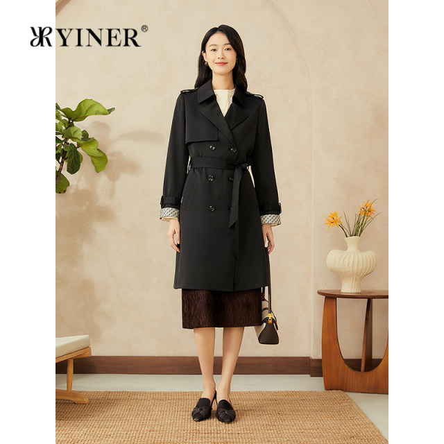 Yiner Yin'er special selection 2025 spring new elegant contrasting color logo printed trench coat rebuts on a thin jacket