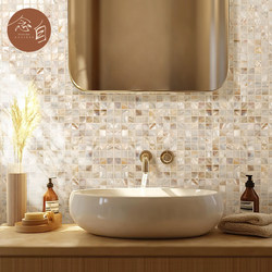 Scalloped hexagonal herringbone natural shell mosaic tiles