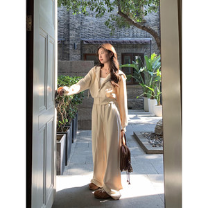 
MULVAN [30% off in stock] Apricot high-waisted wide-leg pants for women, loose slimming straight-leg casual sports pants