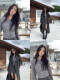 MULVAN gray short waist knitted sweater top for women's autumn versatile slim fit twist sweater cardigan