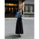 MULVAN black high-waisted suit skirt for women with high-end slim a-line pleated skirt temperament long skirt umbrella skirt
