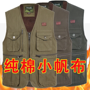 
[Pure cotton small canvas] Zipper canvas vest for middle-aged and elderly men in autumn and winter plus velvet warm waistcoat dad vest