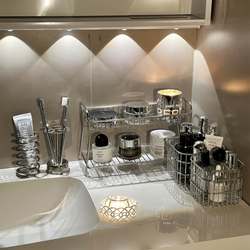 Stainless Steel Washbasin Storage Rack, Makeup Room Bathroom Wrought Iron Storage Shelf, Household Washbasin Multi-Layer Small Storage Rack