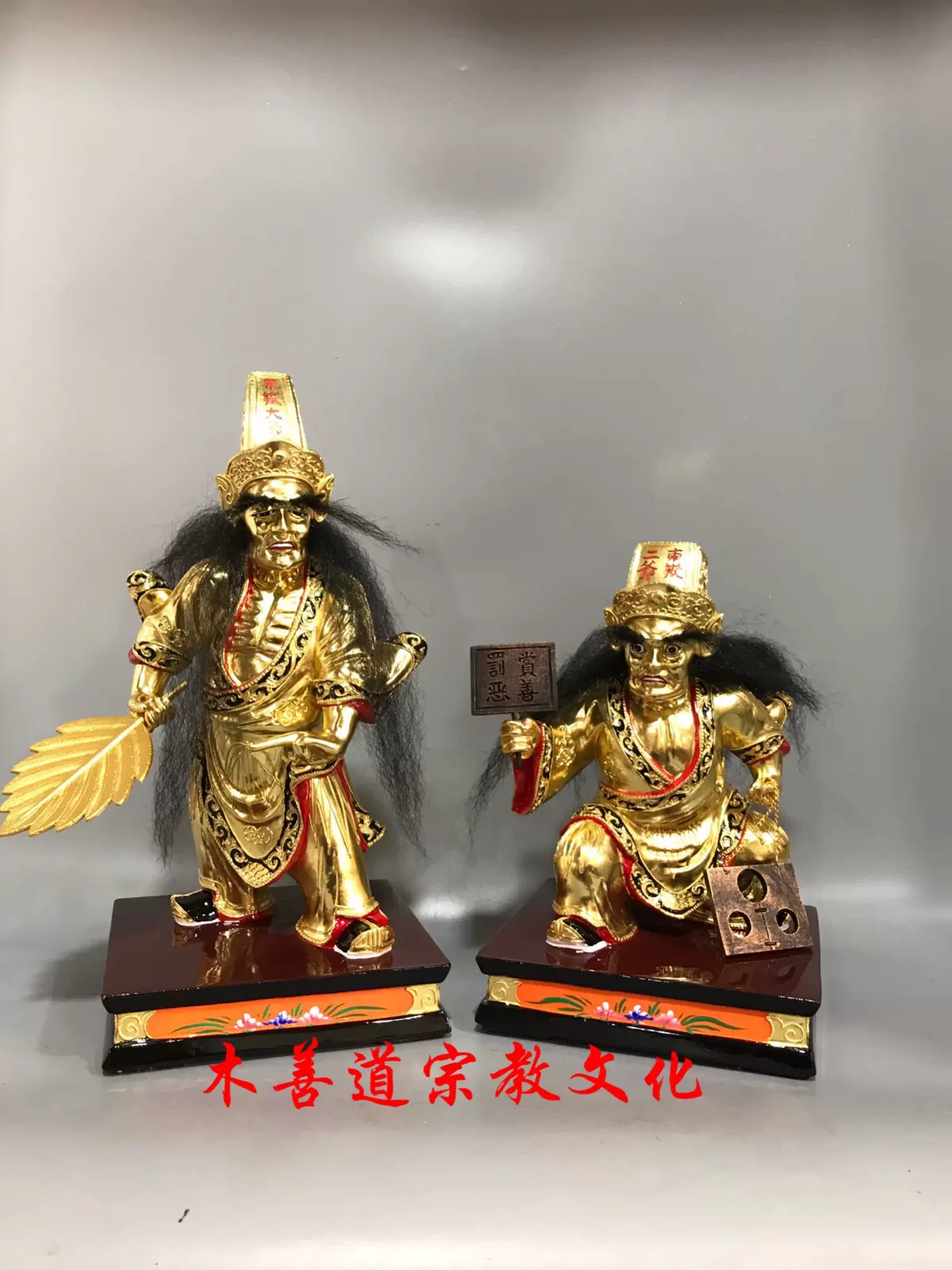 木雕神像關聖帝君武財神關公關羽樟木精雕描金尺三脫尺六木善道