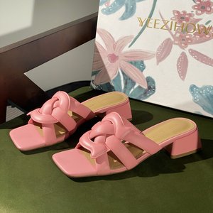 
Physical counter removal designer brand French style square toe sandals for women summer outer wear genuine leather fairy shoes 8003