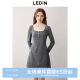 Lecho fake two-piece knitted dress for autumn new Grey series slim waist long-sleeved dress