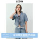 Lecho polo necklace short-sleeved denim shirt for women in summer new irregular design chic top