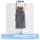 Lechang Gongguang denim skirt autumn new irregular pocket pockets A long skirt retro water washing skirt