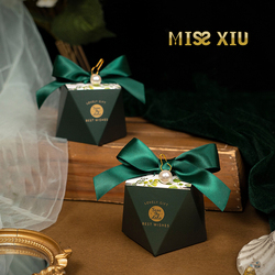 Missxiu [diamond] Small Forest Green Ins Wedding Candy Box Accompanying Gift Box Empty Box Packaging Candy