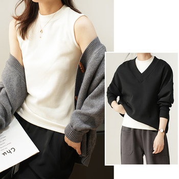 Round neck bottoming sleeveless top solid white T-shirt
