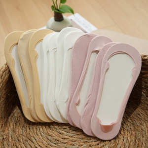 
Four pairs of women's shallow high heels, ice silk boat socks, solid color invisible anti-heel socks, cotton bottom, summer style