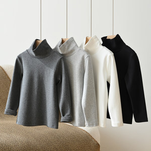 Children's pure cotton fur turtleneck base shirt, boys and girls long-sleeved T-shirts, 180 medium-sized children, autumn and winter style children's clothing
