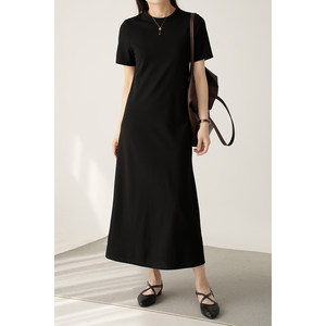 
High weight, smooth and stylish Women's A-line dress, short-sleeved loose long skirt, slim black skirt, women's clothing