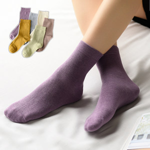 Long velvet cotton, triple suit, women's solid color mid-tube socks, combed cotton and bamboo fiber, spring and autumn style,
