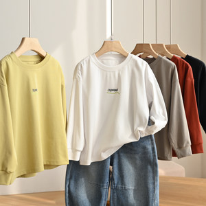 170 size medium-sized children, children's pure cotton round neck long sleeves, boys and girls base shirts, T-shirts, spring and autumn children's clothing