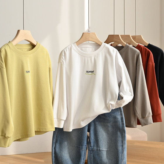 170 size medium-sized children, children's pure cotton round neck long sleeves, boys and girls base shirts, T-shirts, spring and autumn children's clothing