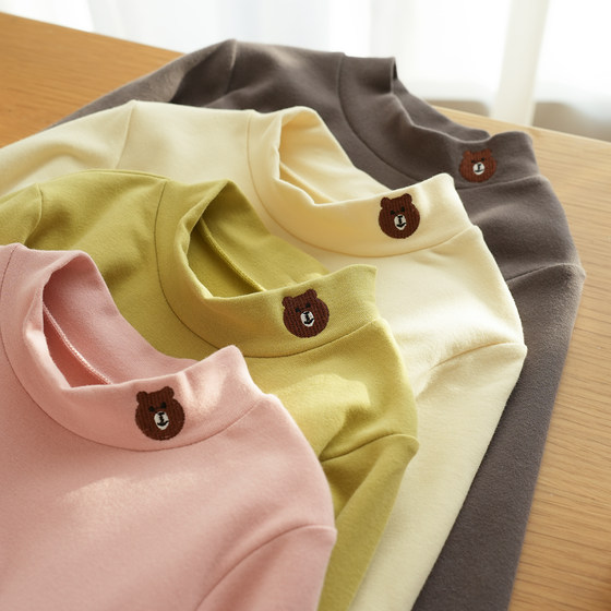 
Category A children's pure cotton half turtleneck T-shirt, boys and girls brushed long-sleeved bottoming shirt, autumn and winter children's clothing for middle and large children