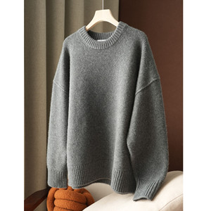 高克重 10羊绒90羊毛女士毛衣 圆领纯色宽松针织上衣 冬款 女装