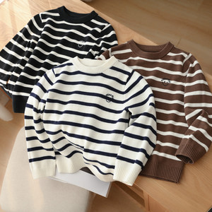 
Customized Class A Cotton Laiser Thin Striped Pullover Sweater Knitted Sweater Men and Women Middle-aged Children 170 Spring and Autumn