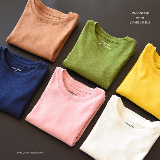 Children's bamboo cotton cotton long -sleeved T -shirts in the big girl and boys and girls pure cotton base shirts of pure color top Shandong online store
