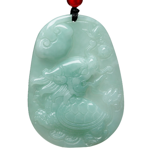 翠田翡翠龍亀ペンダント - 長寿と幸運