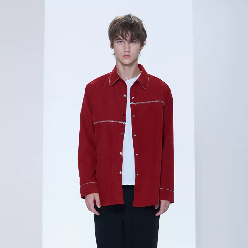 Esa Liang梁冰琴原创设计师款森林之灵系列独特设计红色皮质外套-Taobao