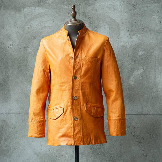 
Export surplus single vintage distressed genuine leather men's leather jacket vegetable tanned Chinese style stand collar long casual leather jacket spring and autumn