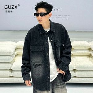 
Trendy brand denim letter printed work shirt jacket for men 2025 autumn versatile loose lapel denim jacket