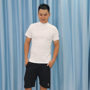 
Pure cotton half turtleneck vest men's tight-fitting sports short-sleeved mid-collar fitness bottoming shirt stand-up collar wide shoulder short-sleeved T-shirt