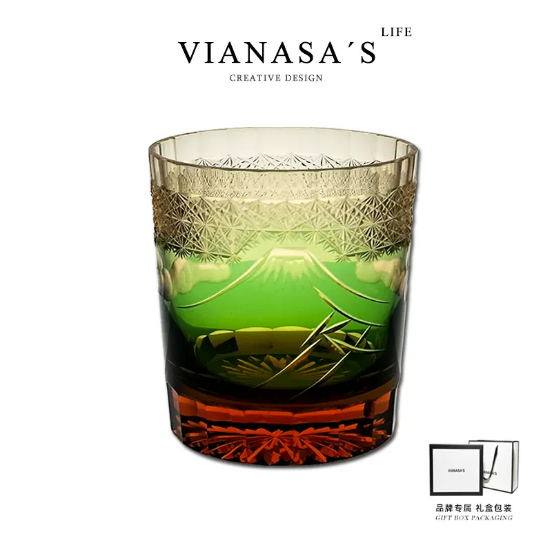 Vianasa's富士山江户切子手工雕花玻璃酒杯男士威士忌洋酒杯礼品-Taobao 