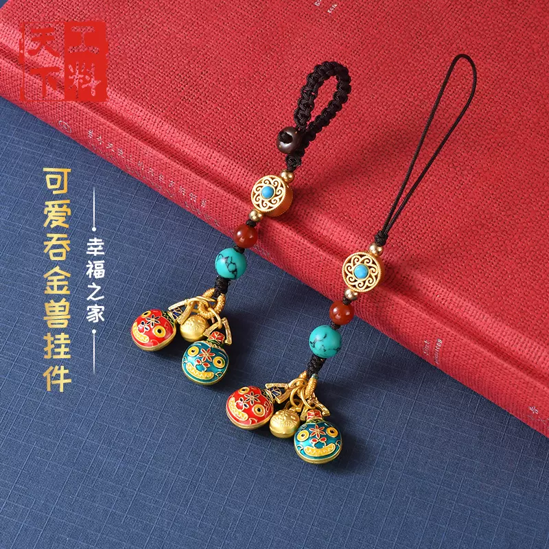 网红吞金兽一家三口挂件ins风汽车钥匙扣手机链可爱情侣