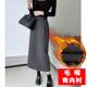 Woolen skirt 2024 autumn and winter new pocket rear slit straight skirt to make you look slim in one step midi skirt for women gray black