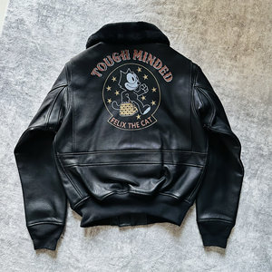 
G1 Leather Jacket Real Fur Collar Filet Cat Pakistani Goat Leather Retro Men's and Women's Military Style Leather Jacket