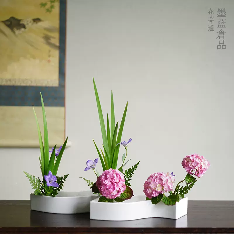 小原流花器曲型s型日式花道組合盤創意陶瓷花盆花藝插花入門器皿-Taobao