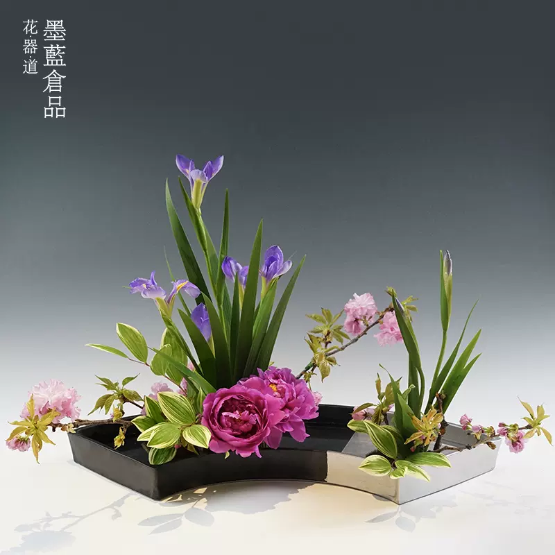 日本进口现货大扇形花器琳派小原流日式花道花盘写景插花器皿特大-Taobao
