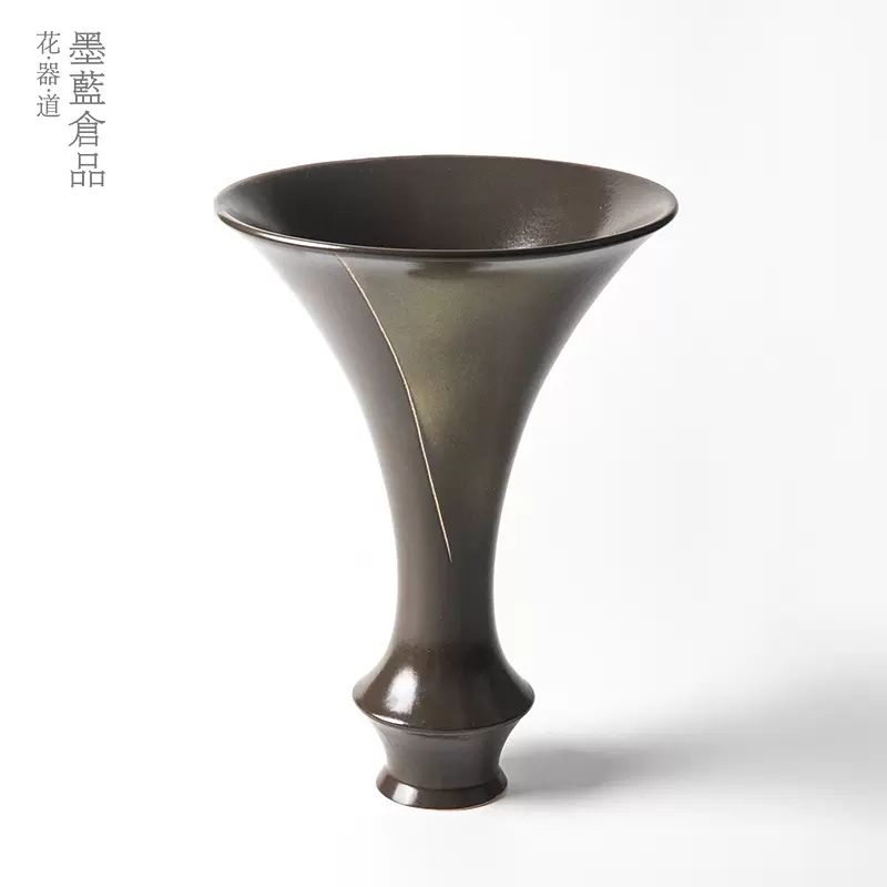 花器花瓶陶瓷日本进口池坊立花生花深咖双色日式花道茶室花艺