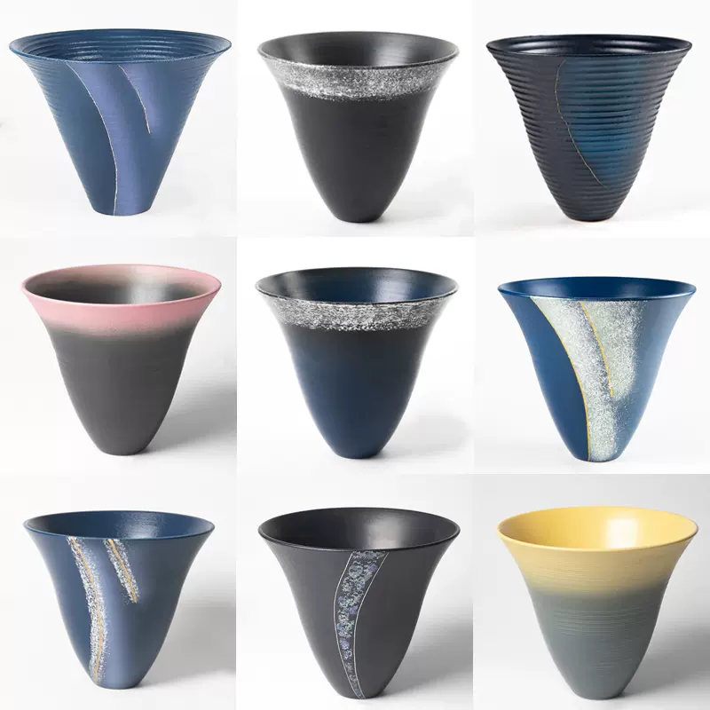 进口花器花瓶花盆池坊日本花道陶瓷黑蓝色日式禅意