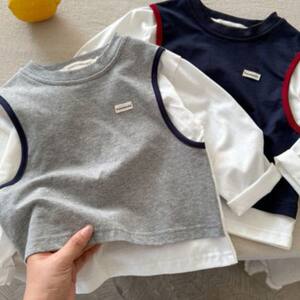
Children's long-sleeved T-shirt 2026 spring new product boys and girls Korean version fake two-piece T-shirt baby versatile long-sleeved T-shirt