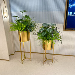 Gold Flower Stand with Artificial Monstera Leaves for Indoor Living Room Tv Cabinet Model Room Decoration