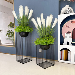 Artificial Reed Floral Arrangement for Mall Company Lobby Floor Decoration, Window Display, Model Room Decoration, Simple European Style Green Plants and Fake Flowers