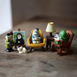 [Painting Cat Afternoon Tea] Mini Japanese-Style Miscellaneous Goods Resin Figurines Miniature Scene Zakka Cute Cat