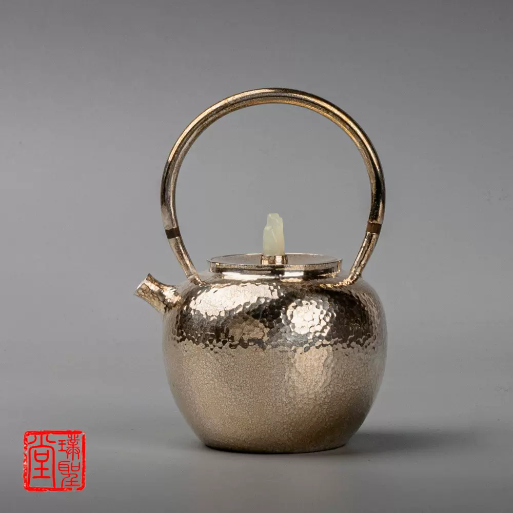 璞聖堂手工银器茶壶纯度9999烧煮水日本汤沸餐饮口打出餐饮具翡翠-Taobao