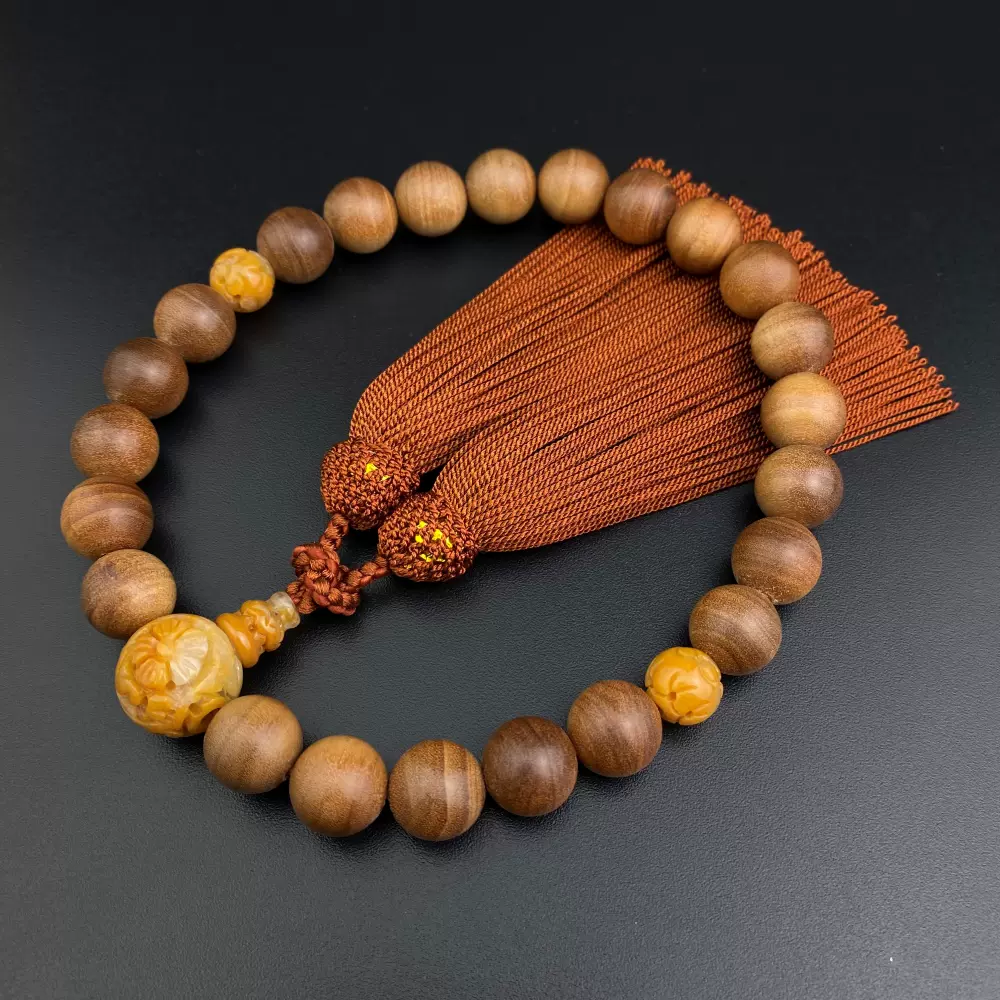 念珠 妙莲花日本御念珠数珠23颗12mm印度老山檀进口老黄玉