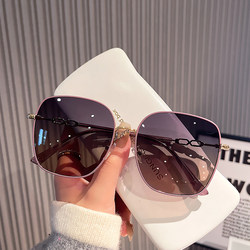 Metallic Light-Colored Transparent Sunglasses for Women with Large Faces, High-End Large-Frame Glasses, Trendy Anti-Uv Sunglasses, Elegant Style